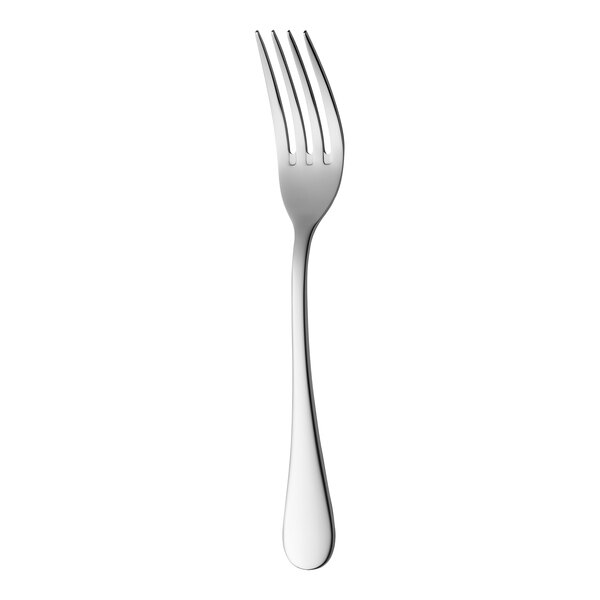 A RAK Youngstown Kampton stainless steel salad/dessert fork with a curved metal handle.