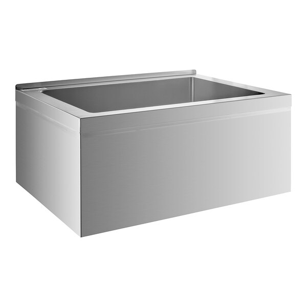 A Steelton stainless steel mop sink with a drain.