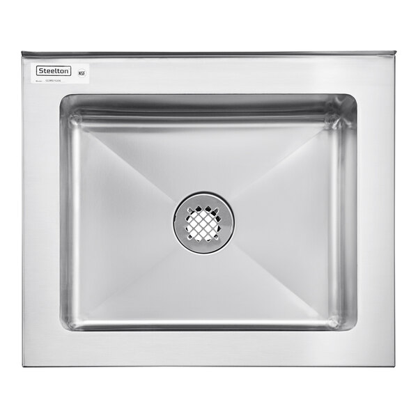 A Steelton stainless steel floor mop sink with a drain.