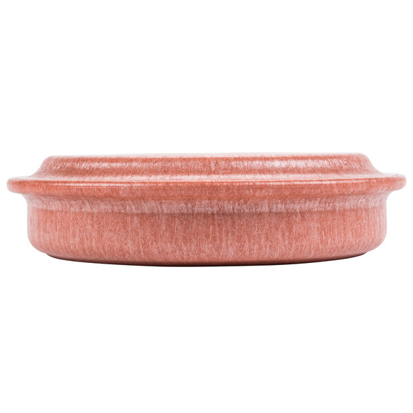 A red HS Inc. Polyethylene Tortilla Server with a lid on it.