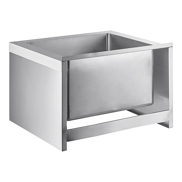 A Steelton stainless steel mop sink with a large square bowl.