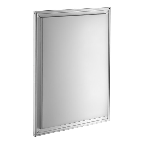 A white rectangular sign with a silver frame.