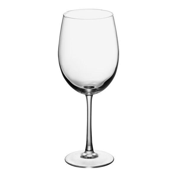 An Acopa Select Flora wine glass with a stem on a white background.