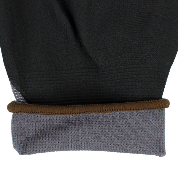 A pair of gray gloves with black foam nitrile and polyurethane coating.