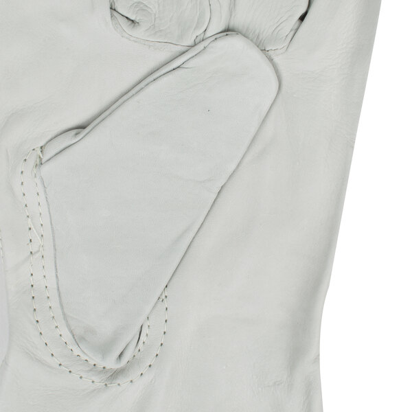 A close up of a white Cordova Standard Grain Cowhide driver's glove.