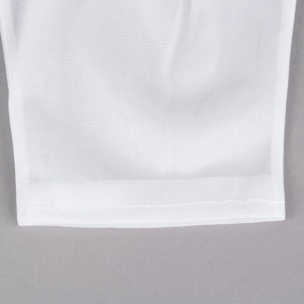 A close up of a white fabric with a stitch.