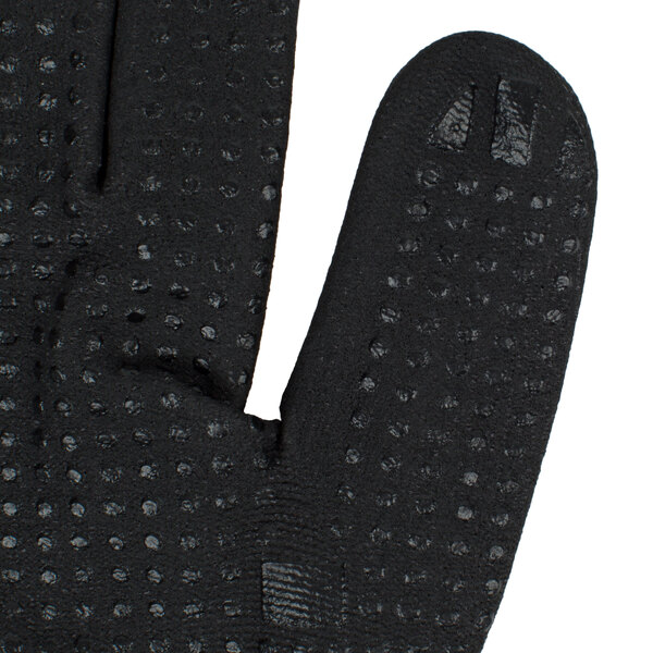 A pair of extra small gray Cordova warehouse gloves with black foam nitrile and nitrile dots on the palm.