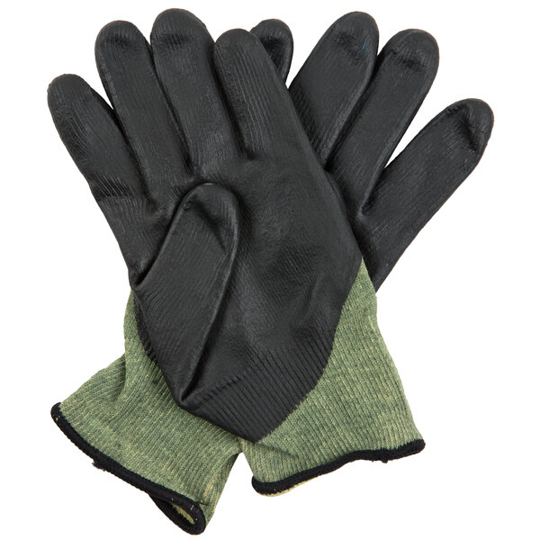 A pair of black and green Cordova Power-Cor cut-resistant gloves.