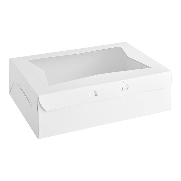 A white Baker's Lane bakery box with a clear window.