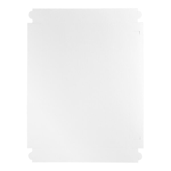 A flat, white cardboard bakery box top designed for full sheet cakes.