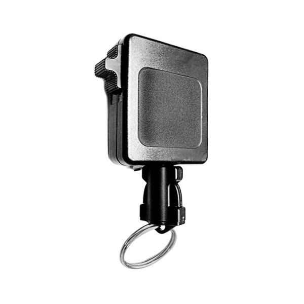 A black Gear Keeper key chain with a ring and a black nylon and Kevlar cable.