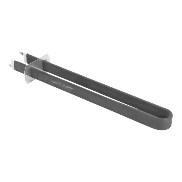 A metal heater with a metal holder on a white background.