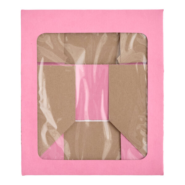 Baker's Lane 9" x 7" x 3 1/2" Pink Auto-Popup Window Cake / Bakery Box - 10/Pack