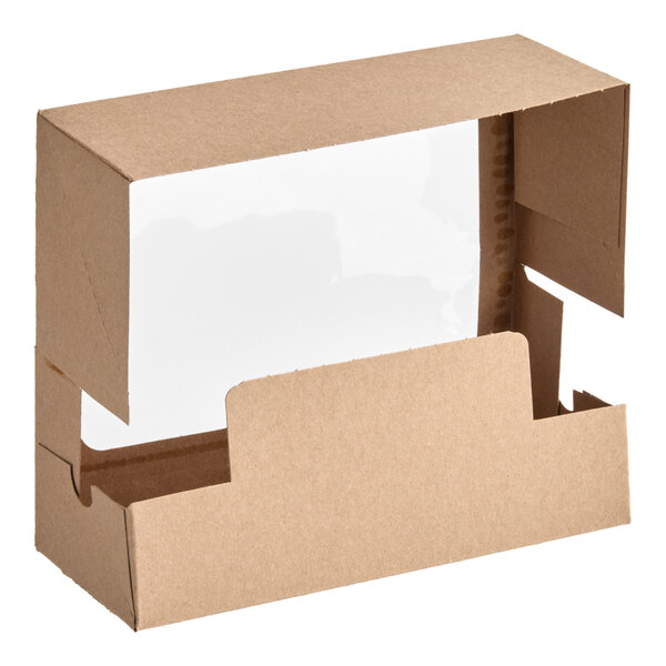 Baker's Lane 9" x 4" x 3 1/2" Kraft Auto-Popup Window Donut / Bakery Box - 200/Bundle