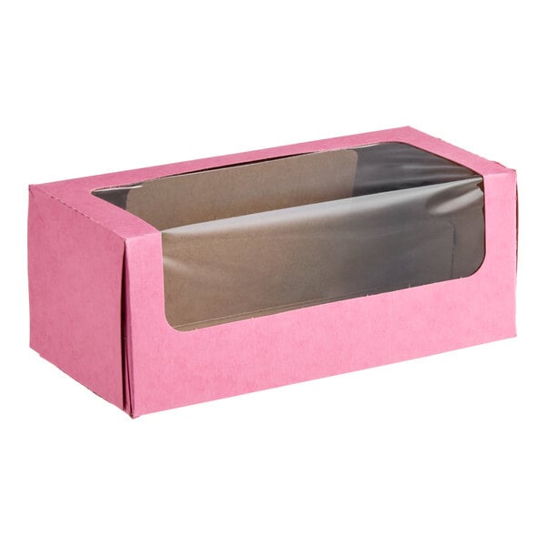 Baker's Lane 9" x 4" x 3 1/2" Pink Auto-Popup Window Donut / Bakery Box - 200/Bundle