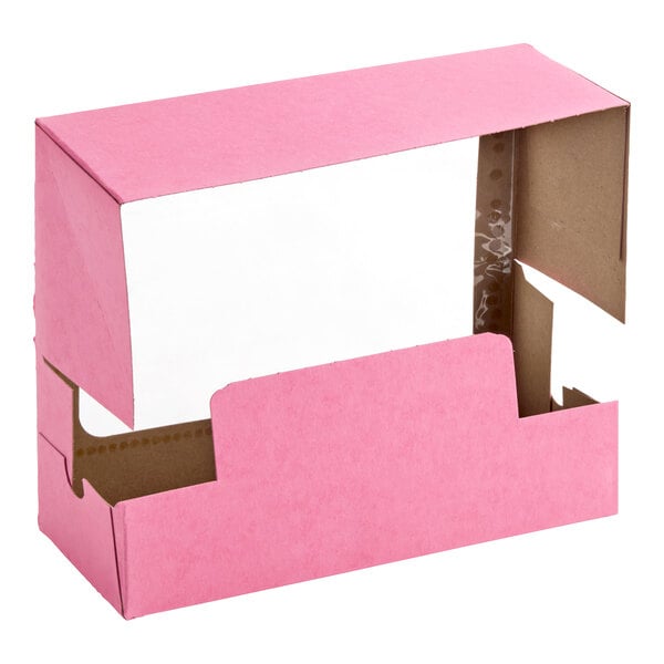 Baker's Lane 9" x 4" x 3 1/2" Pink Auto-Popup Window Donut / Bakery Box - 200/Bundle