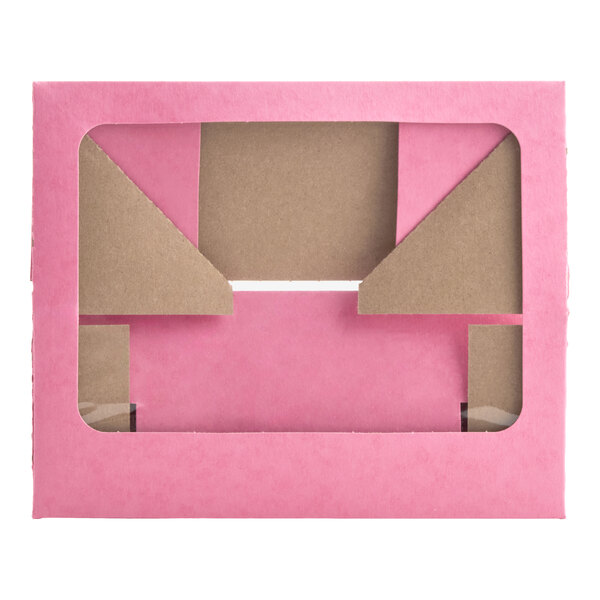 Baker's Lane 9" x 4" x 3 1/2" Pink Auto-Popup Window Donut / Bakery Box - 200/Bundle