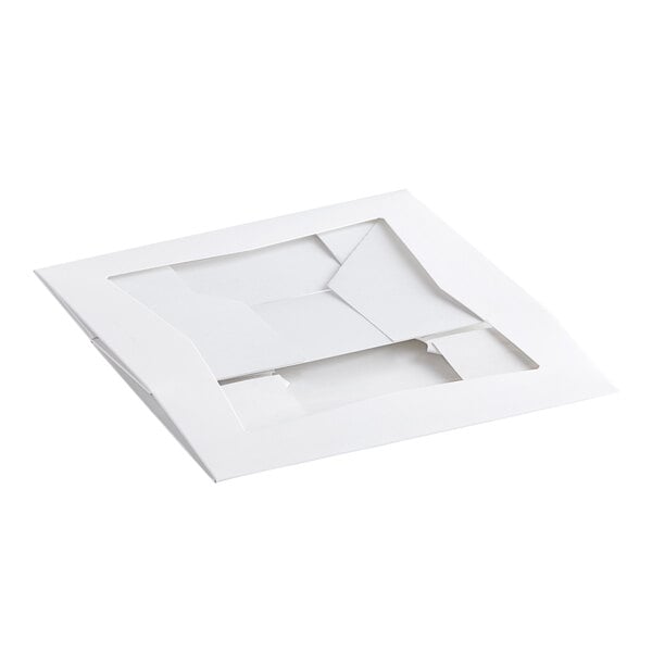 A flat, white, customizable auto-popup bakery box with a clear window on top.