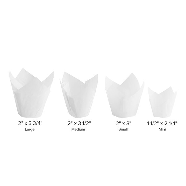 A row of white Baker's Mark tulip baking cups.