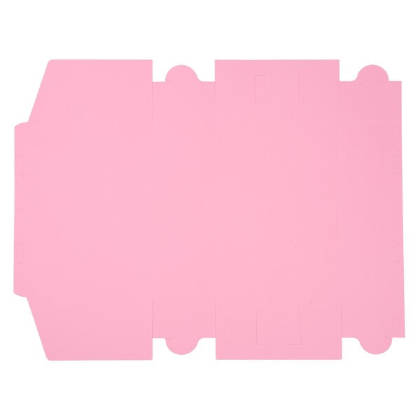 A pink rectangle with white cut out corners and a black border.