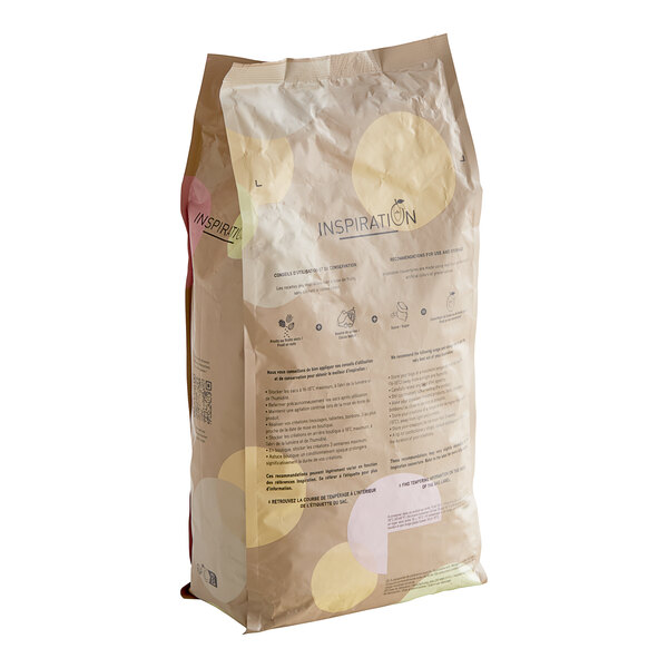 A brown Valrhona bag with white text and dots.