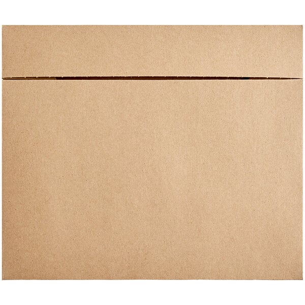 A close-up of a brown rectangular Baker's Mark bakery box with a thin strip.