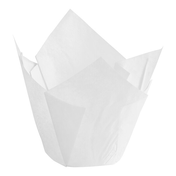 A white Baker's Mark tulip baking cup with a folded edge.