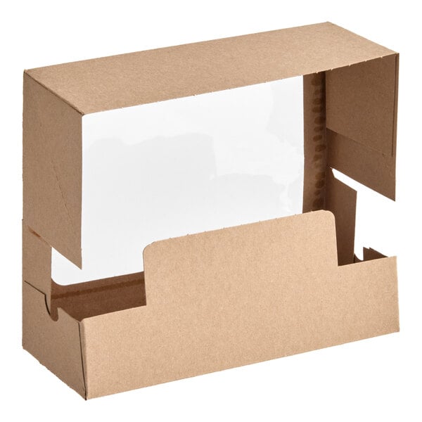 Baker's Lane 9" x 4" x 3 1/2" Kraft Auto-Popup Window Donut / Bakery Box - 10/Pack