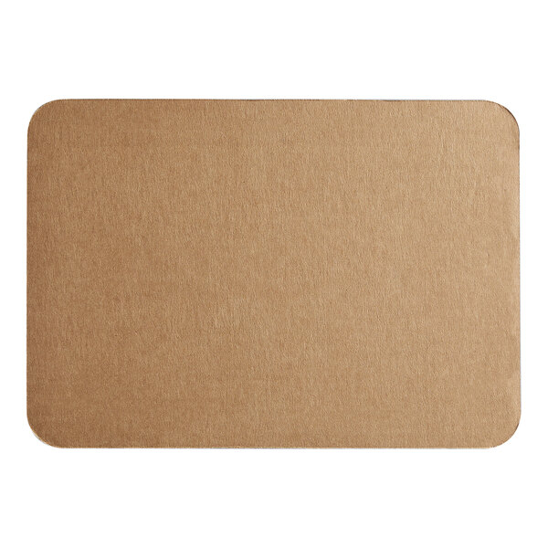 A rectangular, brown, corrugated grease-resistant cake pad with rounded corners.