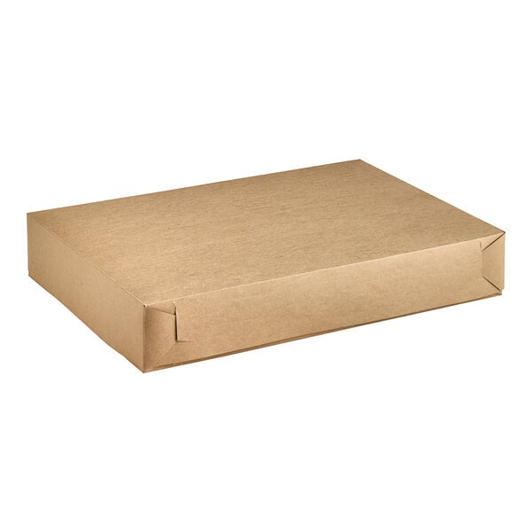 A brown Baker's Lane full sheet cake box with a corner.