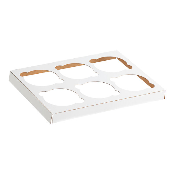 A white Baker's Mark cupcake box insert with 6 holes.