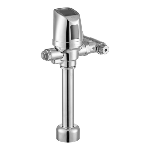 A chrome-colored Delta exposed solar sensor flush valve with vacuum breaker.