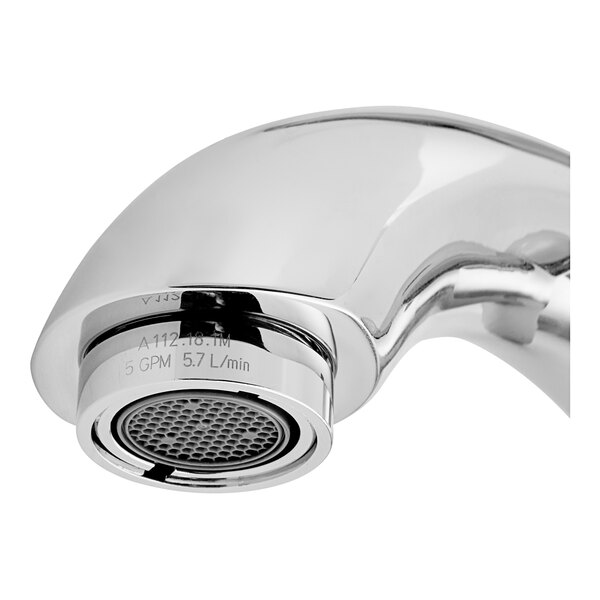 A close-up of a chrome Delta single lever lavatory faucet.