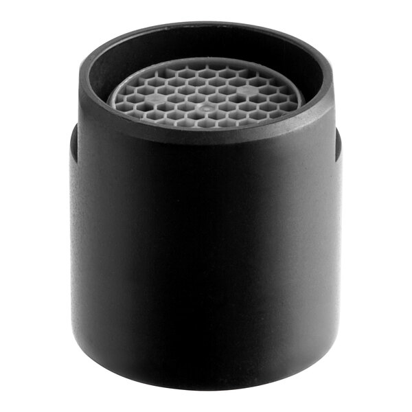 A black plastic Waterloo aerator with a round hole in the center.