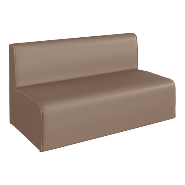 A brown vinyl modular 2-seat sofa.