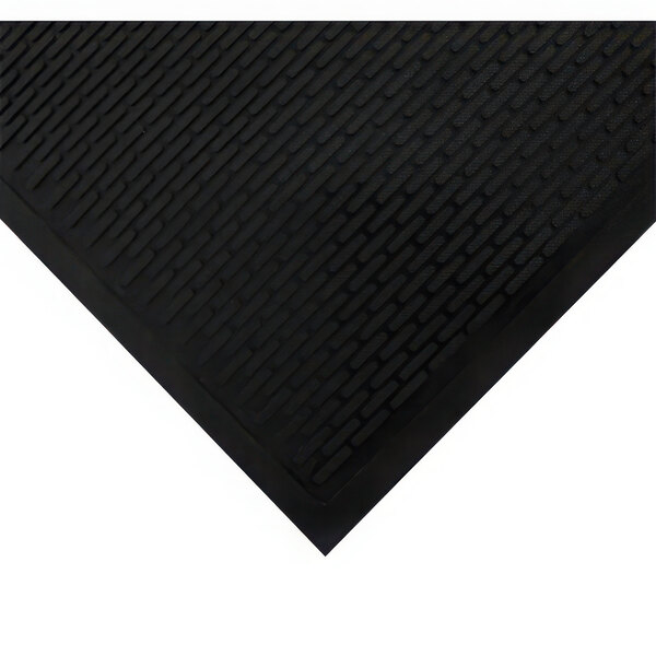 A close-up of a black rubber mat with a textured, raised pattern and smooth edges.