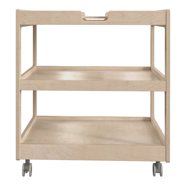 A Flash Furniture wooden 3-shelf storage cart on wheels.