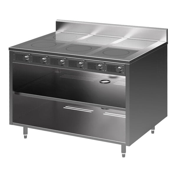 A Spring USA stainless steel slide-in induction cooking cabinet with 6 ranges.