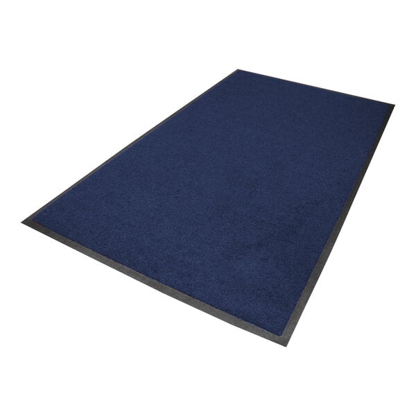 A navy blue rectangular mat with a black rubber border.