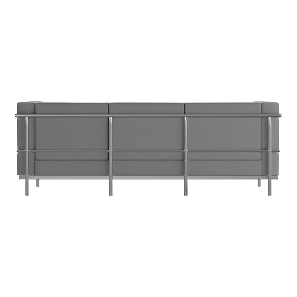 A Flash Furniture grey leather sofa with a metal frame.