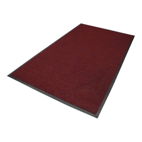 A burgundy carpet mat with a black rubber border.