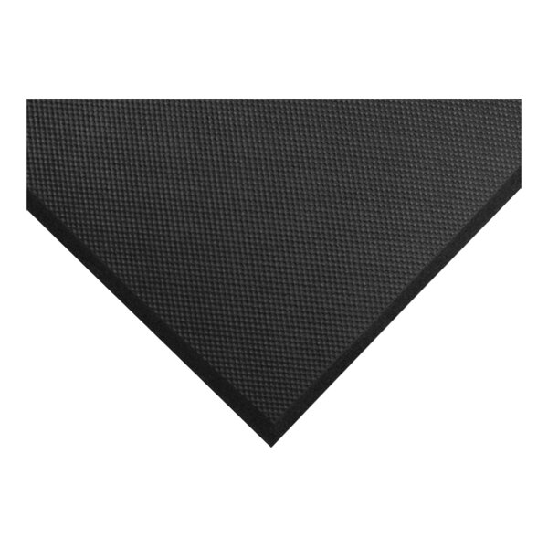 A black M+A Matting anti-fatigue mat with a square pattern and beveled edge.