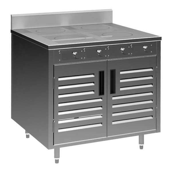 A Spring USA induction cooking cabinet with 4 ranges and doors.