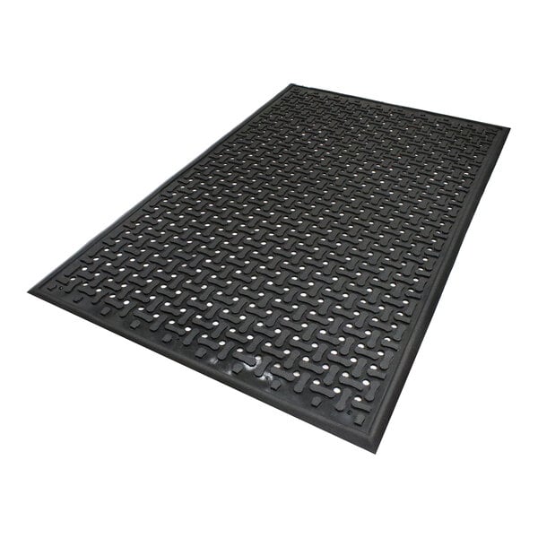 M+A Matting Comfort Flow 420139900 3' x 9' Black Rubber Grease-Proof Anti-Fatigue Scraper Mat with Beveled Edge - 3/8" Thick