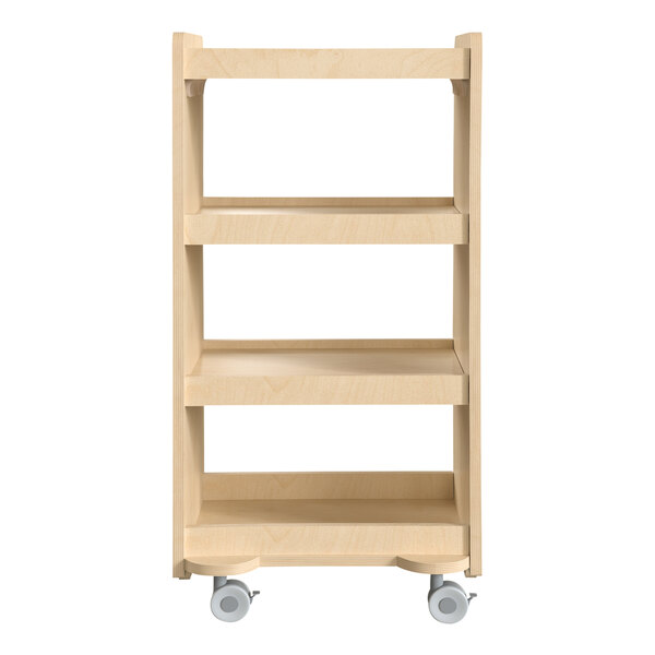 A Flash Furniture wooden shelf on wheels.