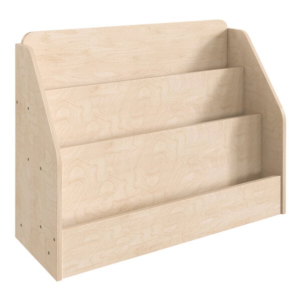 A Flash Furniture wooden book display stand with three shelves.
