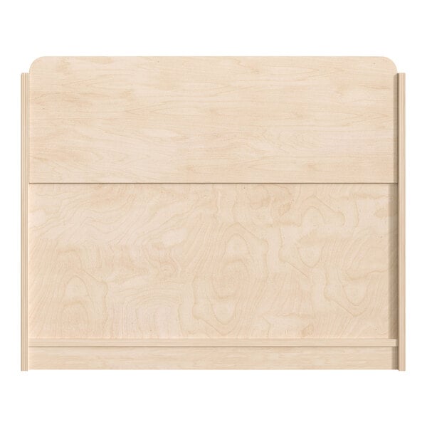 A wooden 3-shelf book display stand.