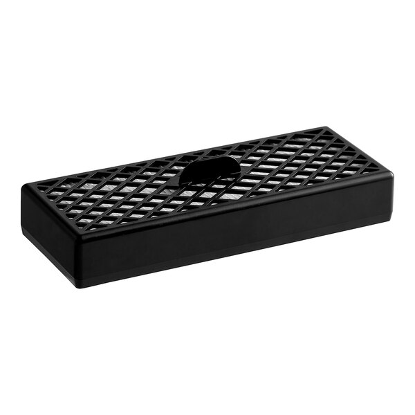 A black rectangular Sanitaire Washable HEPA filter with a mesh pattern.