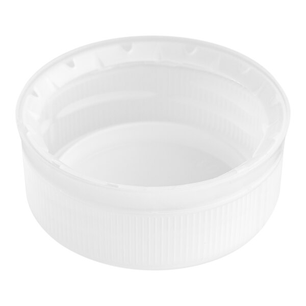 A white plastic Clear Tamper-Evident Cap for HPP Juice Bottles.