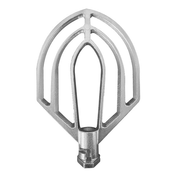 A silver Omcan mixer flat beater with a silver handle.